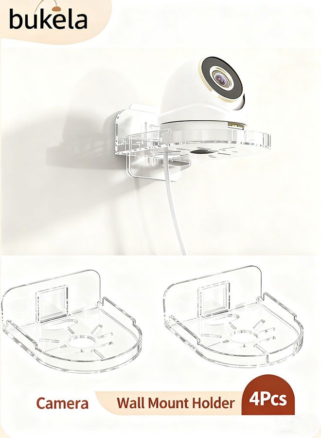 Bukela 4PCS Wall Mount Storage Rack, No Drilling Adhesive Bracket for Security Cameras & Speakers, Heavy Duty Stick-Up Holder, Easy Install Clear Shelf for Baby Monitors & Home Use - Image 1