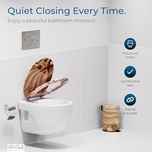 SANILO Wooden Toilet Seat with Soft Close [ROUND] - Decorative, Quiet & Slow Close Molded Wood Seat - With Strong Bumpers & Hinges - Adjustable Fit – Sanibel - Image 2