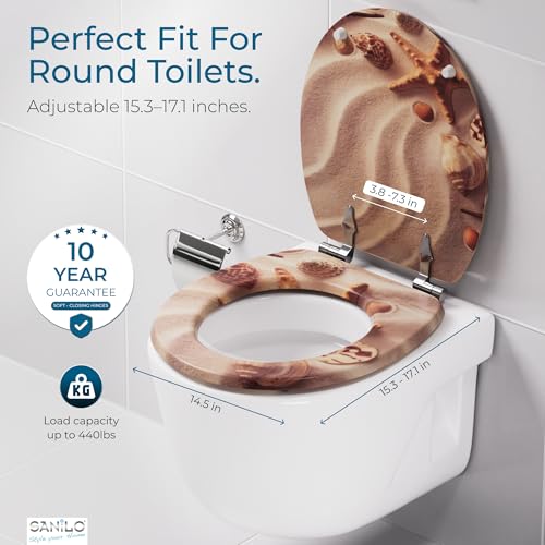 SANILO Wooden Toilet Seat with Soft Close [ROUND] - Decorative, Quiet & Slow Close Molded Wood Seat - With Strong Bumpers & Hinges - Adjustable Fit – Sanibel - Image 4