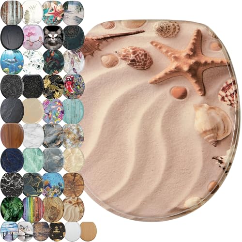 SANILO Wooden Toilet Seat with Soft Close [ROUND] - Decorative, Quiet & Slow Close Molded Wood Seat - With Strong Bumpers & Hinges - Adjustable Fit – Sanibel - Image 1