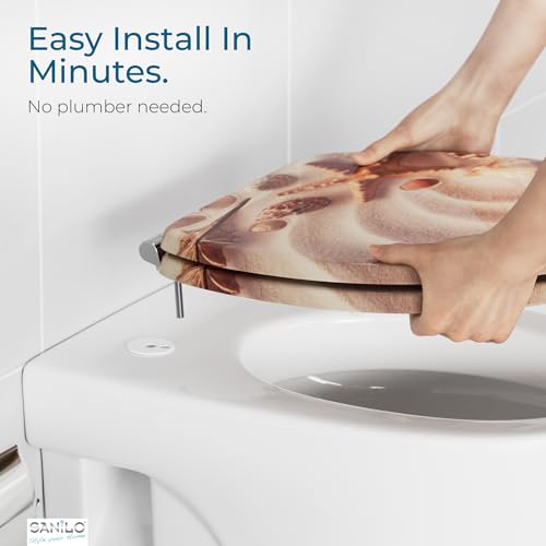 SANILO Wooden Toilet Seat with Soft Close [ROUND] - Decorative, Quiet & Slow Close Molded Wood Seat - With Strong Bumpers & Hinges - Adjustable Fit – Sanibel - Image 5
