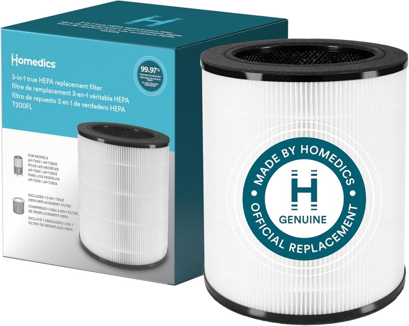 HoMedics فلتر بديل True HEPA من Homedics متوافق مع جهاز تنقية الهواء Homedics APT200 و APT2503 لإزالة الغبار وتنظيف الهواء وإزالة الروائح المنزلية فلتر كربون نشط لإزالة روائح الحيوانات الأليفة - Image 1