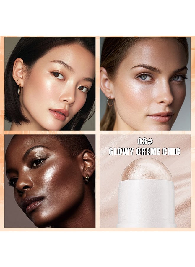 HelloKiss Moist Shimmering Multi-Functiona Highlighter Stick,Highlighter Stick Makeup, Shimmer Stick for Face & Body, Easy Blend & Long Lasting, Multi-Use Cream Highlighter Makeup for All Skin Types 03# Glowy Creme Chic - Image 2