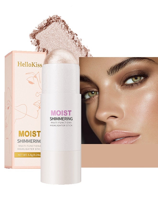 HelloKiss Moist Shimmering Multi-Functiona Highlighter Stick,Highlighter Stick Makeup, Shimmer Stick for Face & Body, Easy Blend & Long Lasting, Multi-Use Cream Highlighter Makeup for All Skin Types 03# Glowy Creme Chic - Image 1