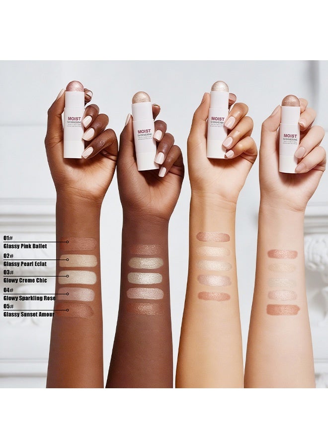 HelloKiss Moist Shimmering Multi-Functiona Highlighter Stick,Highlighter Stick Makeup, Shimmer Stick for Face & Body, Easy Blend & Long Lasting, Multi-Use Cream Highlighter Makeup for All Skin Types 03# Glowy Creme Chic - Image 5