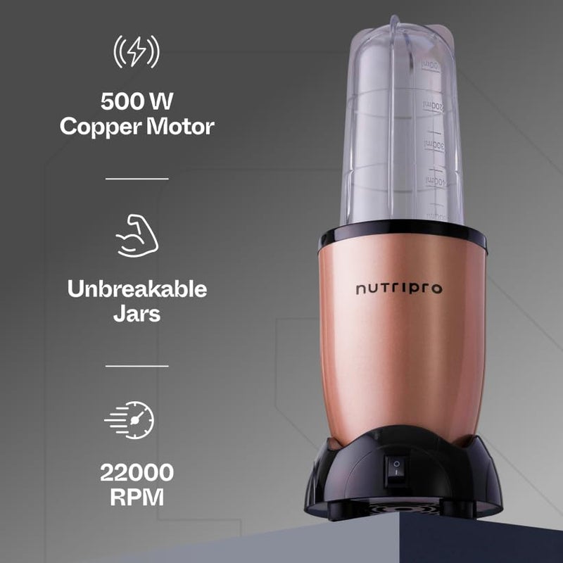 NutriPro Juicer Mixer Grinder - Smoothie Maker - 500 Watts (3 Jars & 2 Blades, Gold) - 2 Year Warranty - Image 2