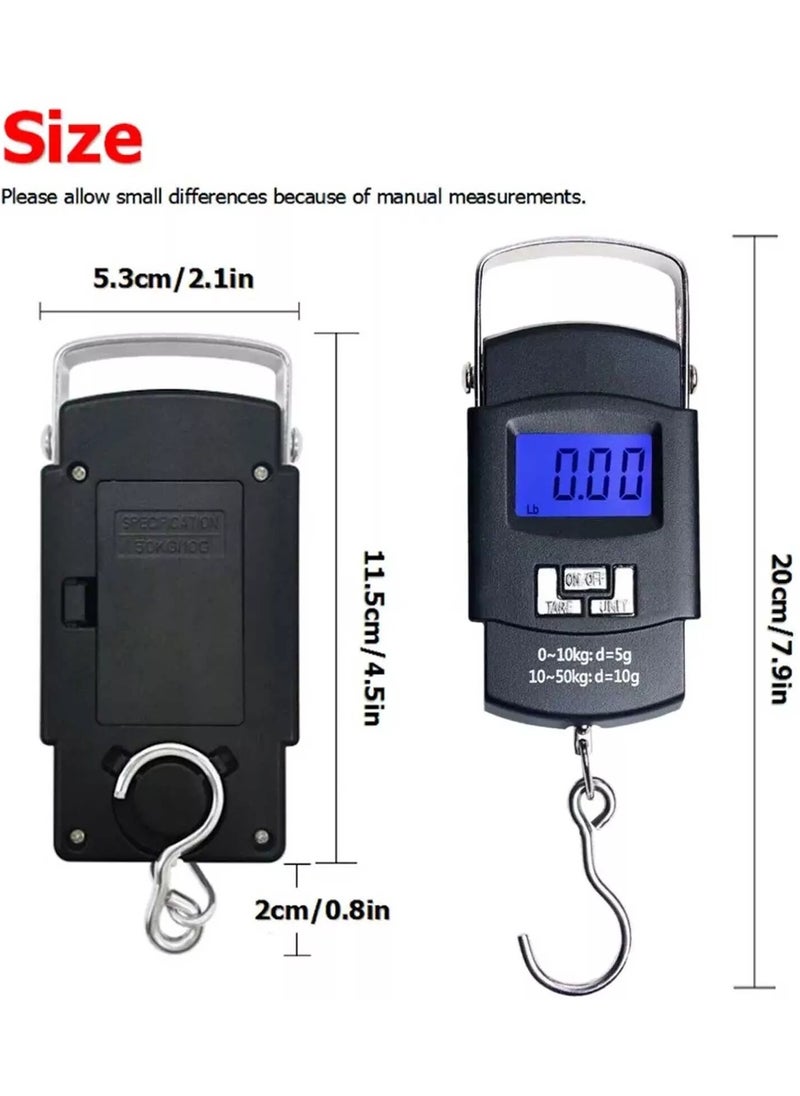 Casa Bella The Brand - Luggage Scale, 110lb/50kg Luggage Weight Scale with Backlit LCD Display, Digital Fish Scale with Measuring Tape Portable Hanging Scale Suitcase Scale with Handle & Large Hook & 2 AAA Batteries - Image 1
