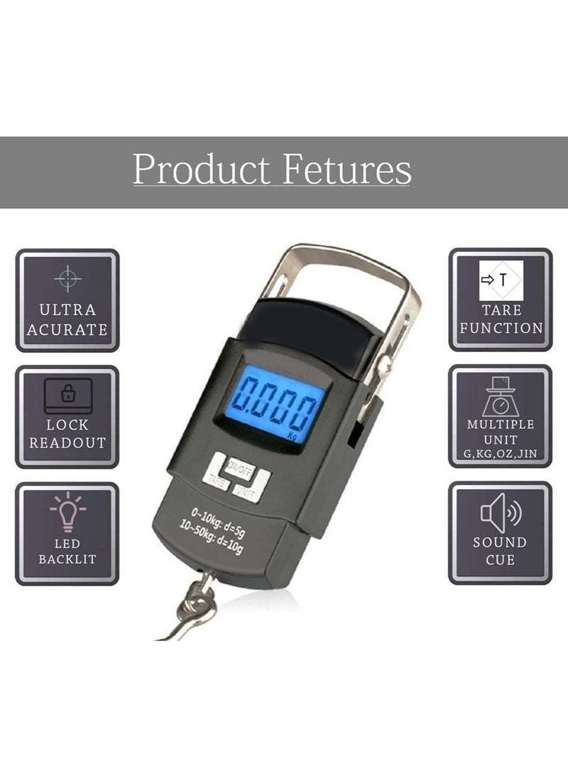 Casa Bella The Brand - Luggage Scale, 110lb/50kg Luggage Weight Scale with Backlit LCD Display, Digital Fish Scale with Measuring Tape Portable Hanging Scale Suitcase Scale with Handle & Large Hook & 2 AAA Batteries - Image 1