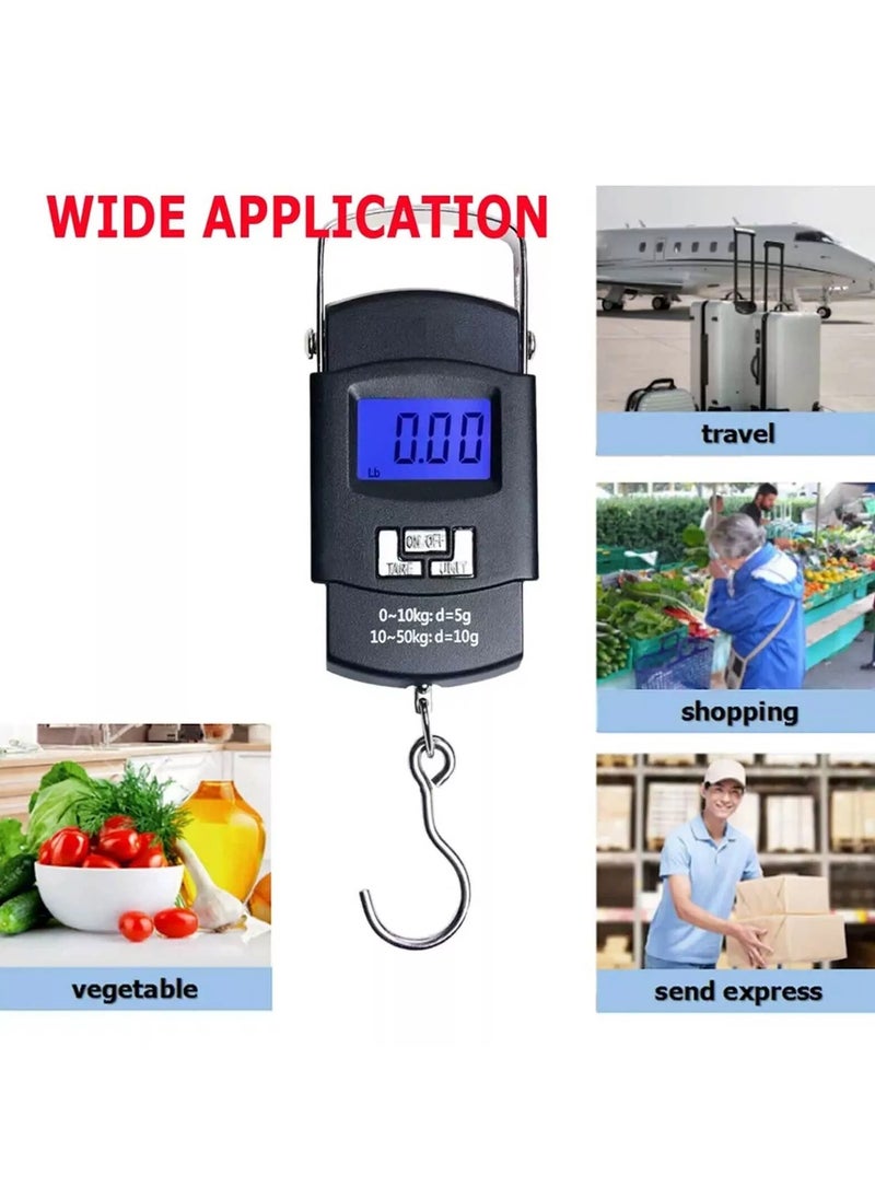 Casa Bella The Brand - Luggage Scale, 110lb/50kg Luggage Weight Scale with Backlit LCD Display, Digital Fish Scale with Measuring Tape Portable Hanging Scale Suitcase Scale with Handle & Large Hook & 2 AAA Batteries - Image 1