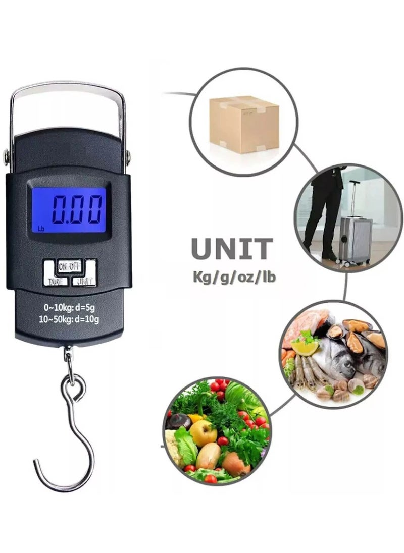 Casa Bella The Brand - Luggage Scale, 110lb/50kg Luggage Weight Scale with Backlit LCD Display, Digital Fish Scale with Measuring Tape Portable Hanging Scale Suitcase Scale with Handle & Large Hook & 2 AAA Batteries - Image 1