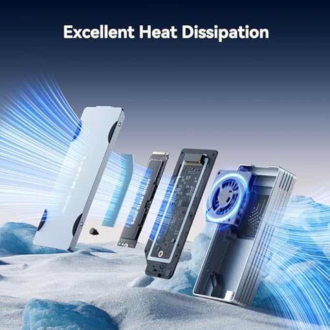 rayihni NVME ENCLOSURE, 40GBPS SSD ENCLOSURE WITH COOLING FAN, ALUMINUM M.2 ENCLOSURE FOR THUNDERBOLT 3/4, USB4/3.2/3.1/3.0 DEVICE, SUPPORT SIZE 2280 M&B+M-KEY PCIE, UP TO 2800MB/S - Image 2