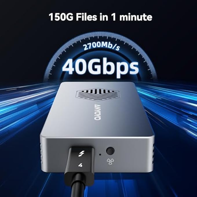 rayihni NVME ENCLOSURE, 40GBPS SSD ENCLOSURE WITH COOLING FAN, ALUMINUM M.2 ENCLOSURE FOR THUNDERBOLT 3/4, USB4/3.2/3.1/3.0 DEVICE, SUPPORT SIZE 2280 M&B+M-KEY PCIE, UP TO 2800MB/S - Image 3