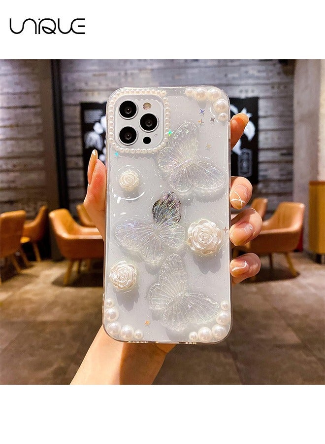 Unique Compatible with iPhone 15 Pro Clear Case 3D Butterfly with Aesthetic Rose Floral  Shiny Girly Phone Case for Women Girls Soft TPU Cover,Clear - Image 1