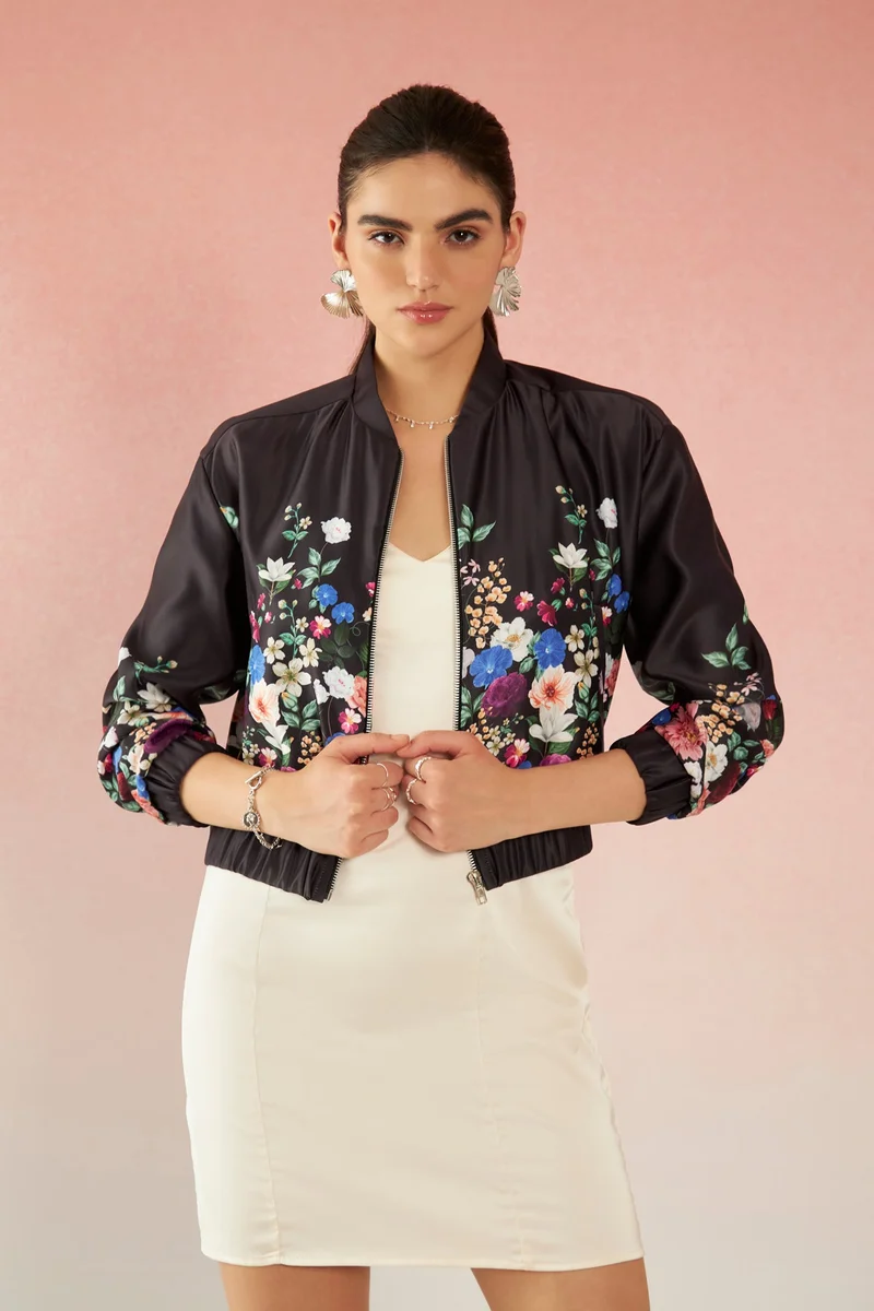فيرجيو Satin Floral Brunchwear Bomber for Women