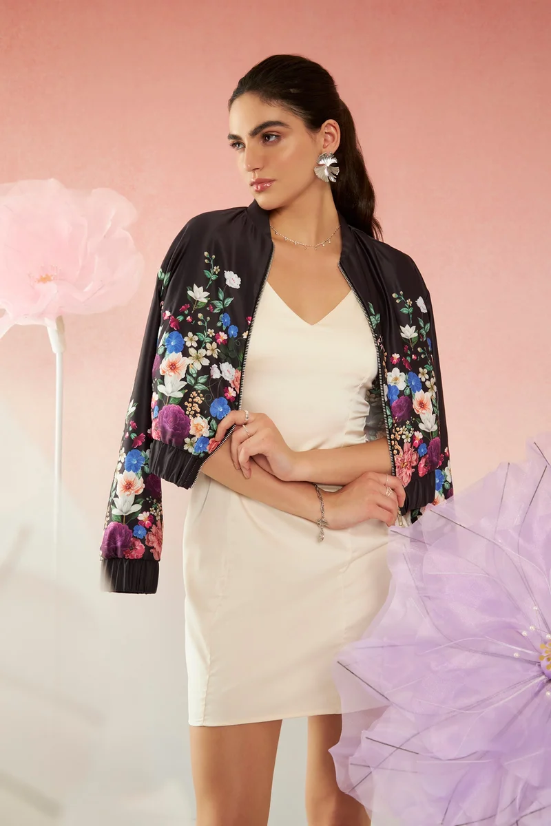 فيرجيو Satin Floral Brunchwear Bomber for Women