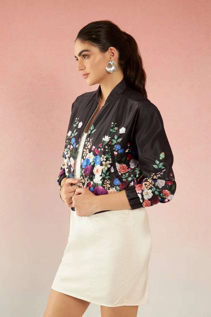 فيرجيو Satin Floral Brunchwear Bomber for Women