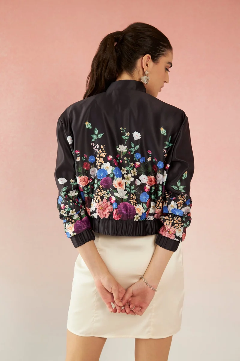 فيرجيو Satin Floral Brunchwear Bomber for Women