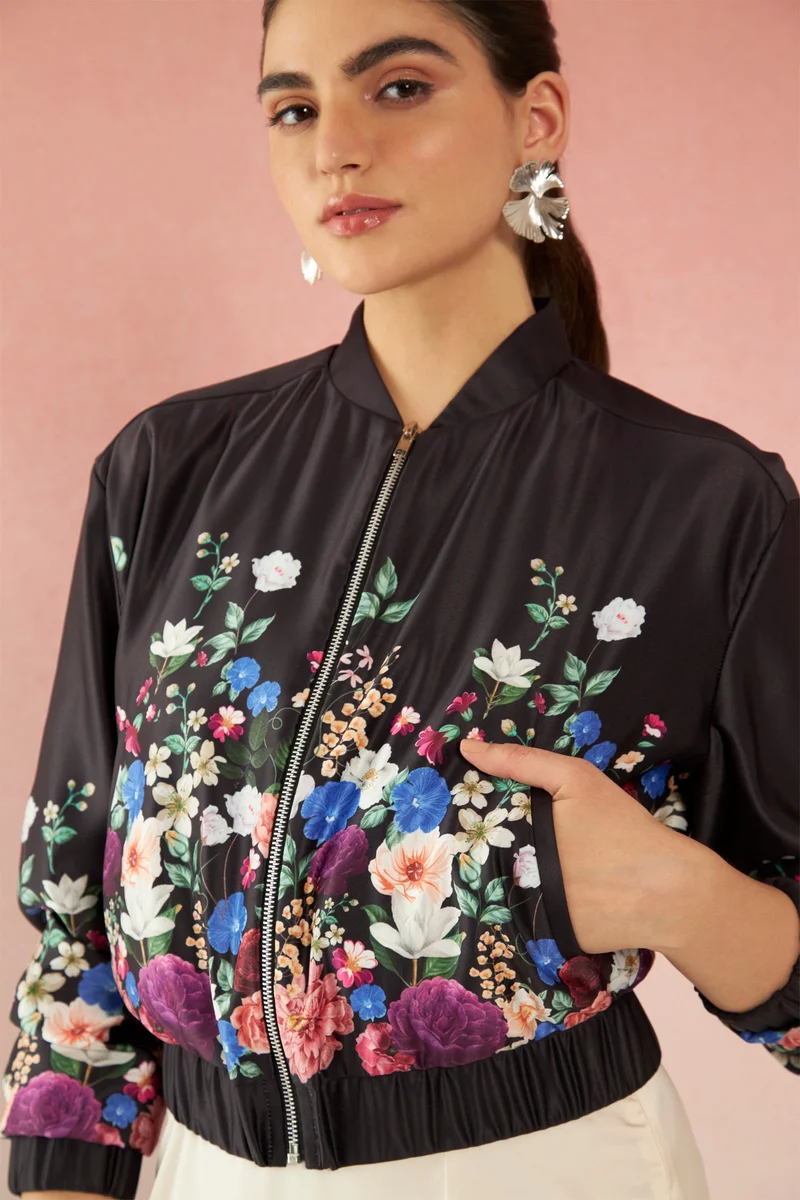 فيرجيو Satin Floral Brunchwear Bomber for Women