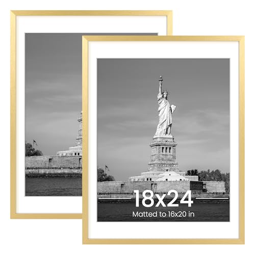 ENJOYBASICS 18x24 Picture Frame Display Poster 16x20 with Mat or 18 x 24 Without Wall Gallery Photo Frames Gold 2 Pack