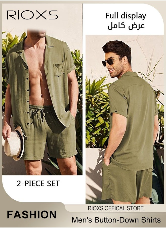 RIOXS - Men's Button-Down Shirts,2 Piece Men's Shirts Short Sleeve Casual Shirts,Button Down Shirt For Men Father Beach Summer Wedding Shirt Hawaiian Outfits - Image 1