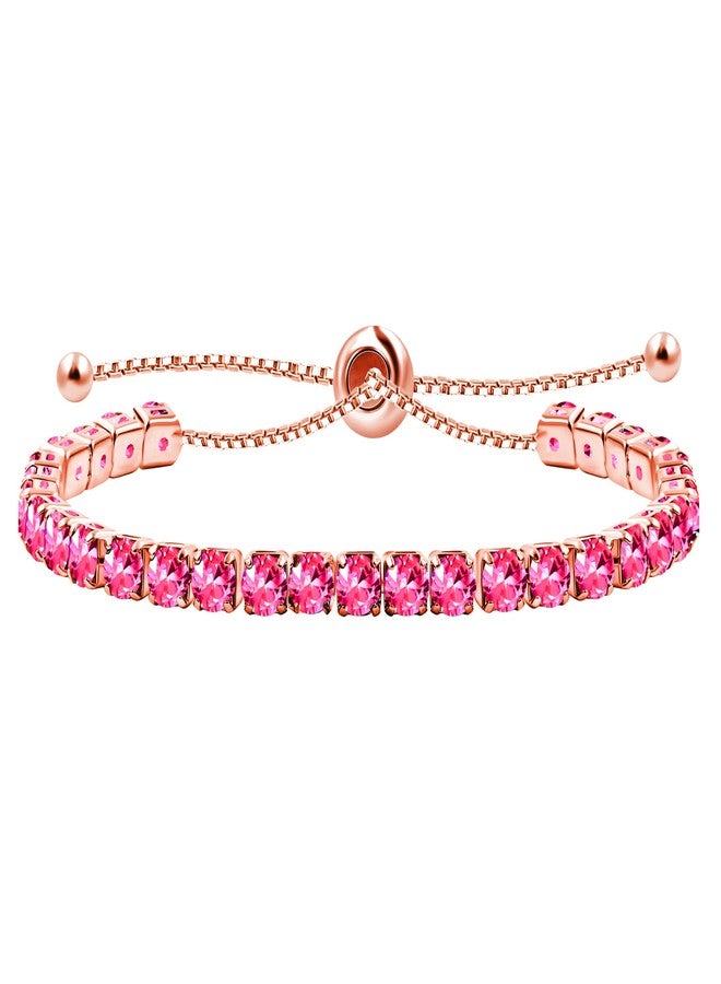 Uloveido Hot Pink Crystal Tennis Bracelet with Slider Bolo Clasp - Women's Fashion Rose Gold Plated Cubic Zirconia Addjustable Chain Bracelet Y4043 - Image 1