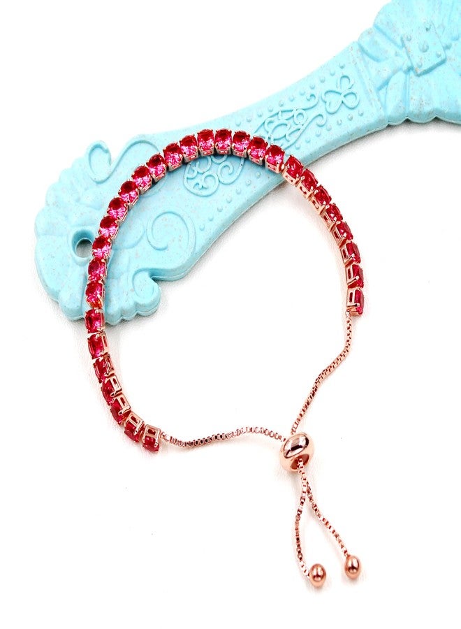 Uloveido Hot Pink Crystal Tennis Bracelet with Slider Bolo Clasp - Women's Fashion Rose Gold Plated Cubic Zirconia Addjustable Chain Bracelet Y4043 - Image 5