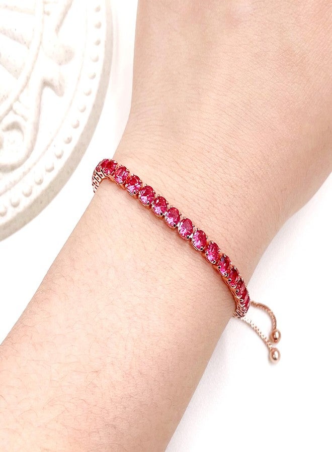 Uloveido Hot Pink Crystal Tennis Bracelet with Slider Bolo Clasp - Women's Fashion Rose Gold Plated Cubic Zirconia Addjustable Chain Bracelet Y4043 - Image 2