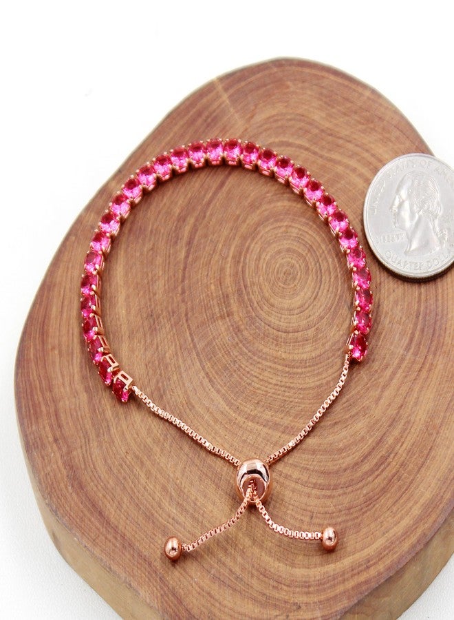 Uloveido Hot Pink Crystal Tennis Bracelet with Slider Bolo Clasp - Women's Fashion Rose Gold Plated Cubic Zirconia Addjustable Chain Bracelet Y4043 - Image 3