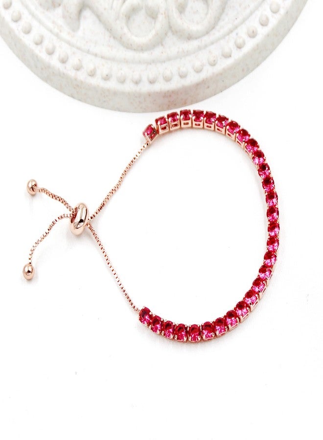 Uloveido Hot Pink Crystal Tennis Bracelet with Slider Bolo Clasp - Women's Fashion Rose Gold Plated Cubic Zirconia Addjustable Chain Bracelet Y4043 - Image 4