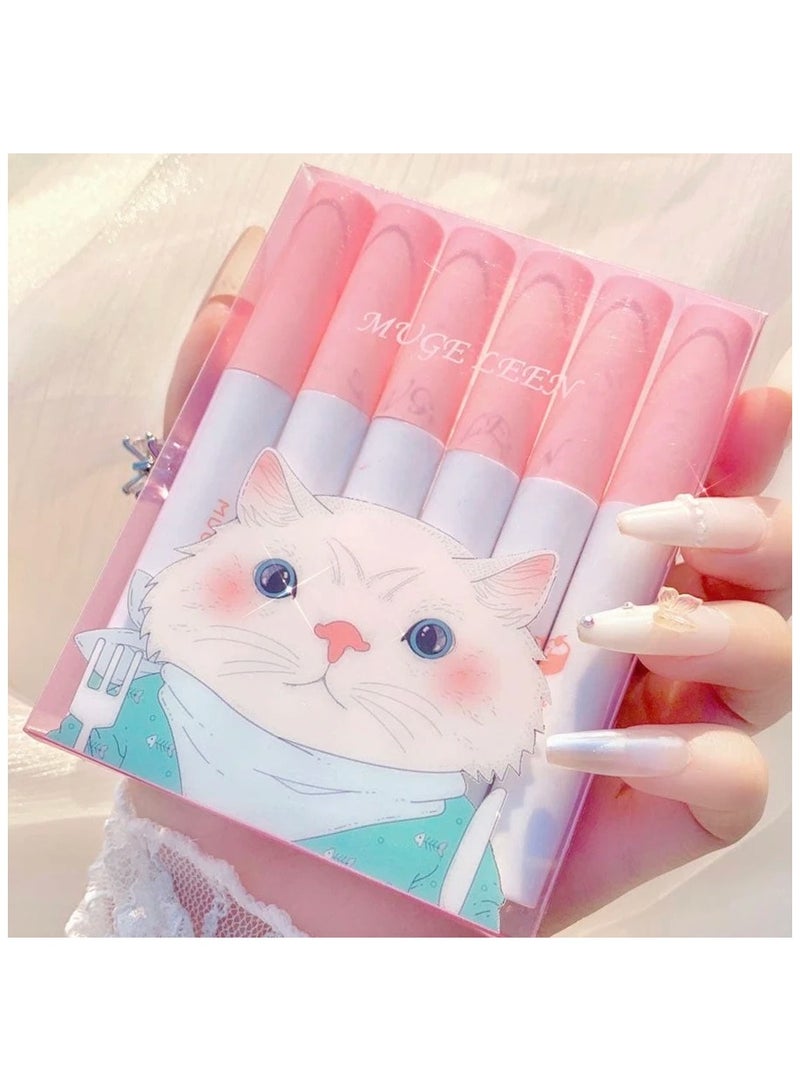 مجموعة أحمر شفاه كريمي من فونجي مكونة من 5 قطع على شكل دب مسطح، مجموعة من 6 قطع موغلين أحمر - Image 1