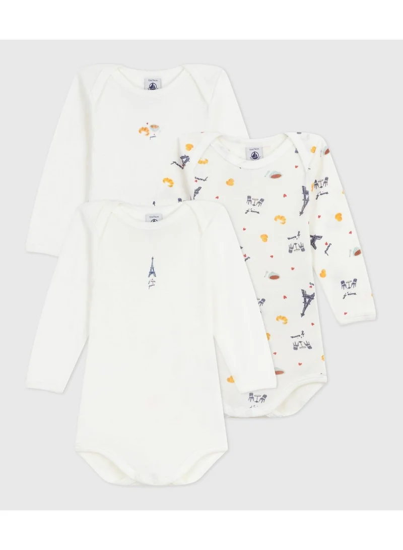 Petit Bateau Pack of babies' long-sleeved Paris-print cotton bodies