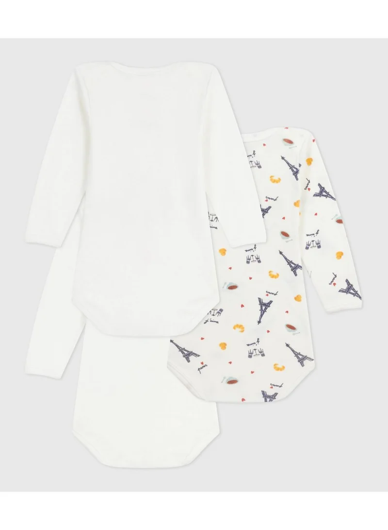 Petit Bateau Pack of babies' long-sleeved Paris-print cotton bodies