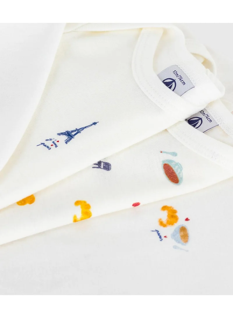 Petit Bateau Pack of babies' long-sleeved Paris-print cotton bodies