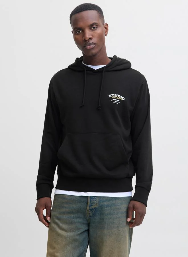 JACK & JONES Black Studio Print Pullover Hoodie