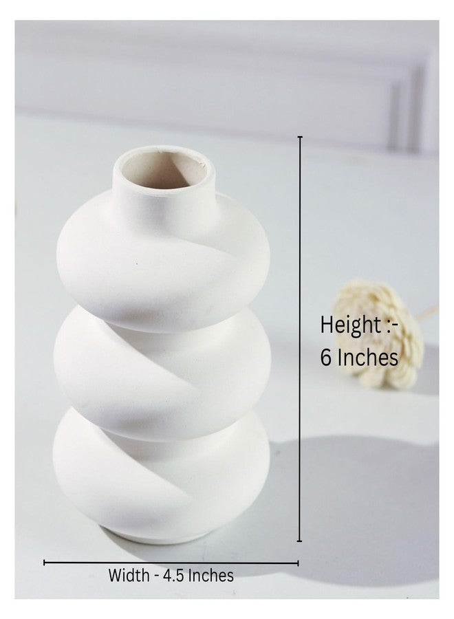 Craftribal White Ceramic Vase | Minimalist Spiral Vase | Small Vase Office Desk | Pampass Grass Vase|Home Decor Centrepiece|Size-6 inches| - Image 4
