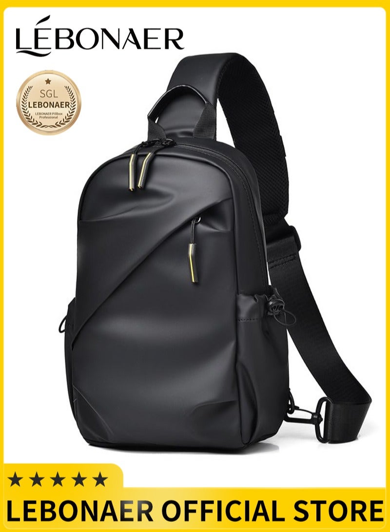 lebonaer Multifunctional Urban Sling Bag - Water-Resistant, Multi-Way Carry, Intelligent Compartments with Labels, Easy-Access Side Pocket, Dedicated Glasses Hanger, for City Travel, Work, Daily Commute. Search Keywords: mens versatile sling bag, urban travel pack, minimalist everyday carry bag, waterproof crossbody bag, organizer sling with labels, laptop sling bag, weekend getaway bag, durable commuter pack, sleek design bag, anti-theft sling, bag with glasses compartment, quick access pocket bag, tech gadget organizer, lightweight travel sling, business casual bag, durable nylon sling bag, multi-purpose urban bag, stylish sling pack, bag for explorers, work and travel sling. - Image 1