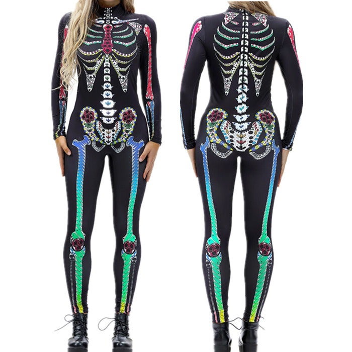 3D Digital Print Skeleton Halloween Costume Long Sleeve Top for Adults & Kids