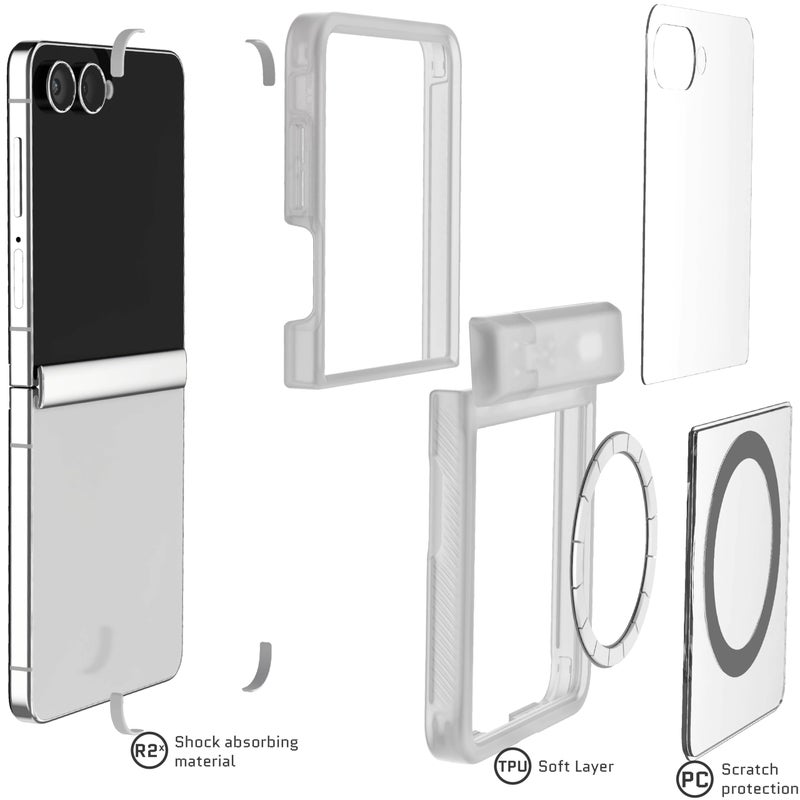 Ghostek Covert Clear Galaxy Z Flip7 Case with Built-in Kickstand, MagSafe and Full Hinge Protection Designed for 2025 Samsung Galaxy Flip 7 (6.9") (Clear Matte) - Image 5