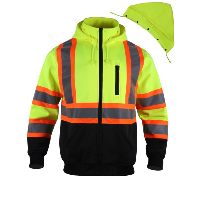 FONIRRA High Visibility Hoodie for Men Reflective ANSI Class 3 Detachable Hood Safety Sweatshirts Hi Vis Construction Work Jackets Yellow - Image 1