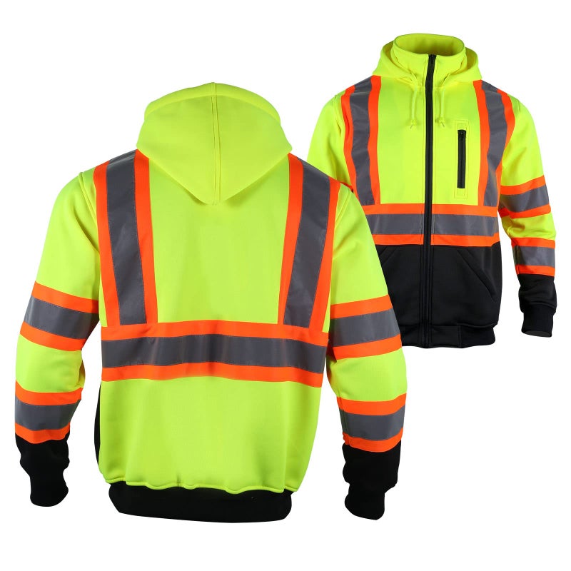 FONIRRA High Visibility Hoodie for Men Reflective ANSI Class 3 Detachable Hood Safety Sweatshirts Hi Vis Construction Work Jackets Yellow - Image 2