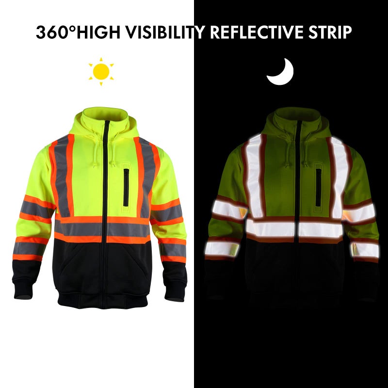 FONIRRA High Visibility Hoodie for Men Reflective ANSI Class 3 Detachable Hood Safety Sweatshirts Hi Vis Construction Work Jackets Yellow - Image 5