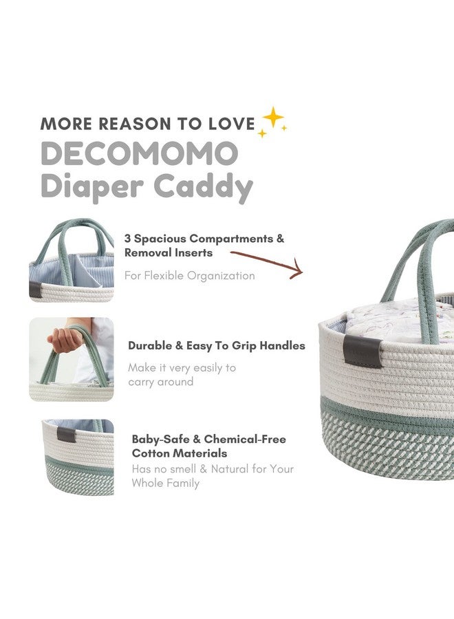 DECOMOMO Baby Caddy Organizer, Diaper Caddy Basket, Baby Baskets for Baby Shower (Sage Green & White, Large) - Image 5
