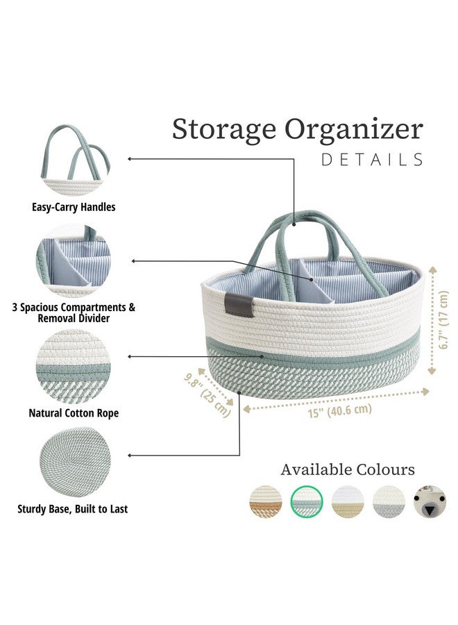 DECOMOMO Baby Caddy Organizer, Diaper Caddy Basket, Baby Baskets for Baby Shower (Sage Green & White, Large) - Image 3