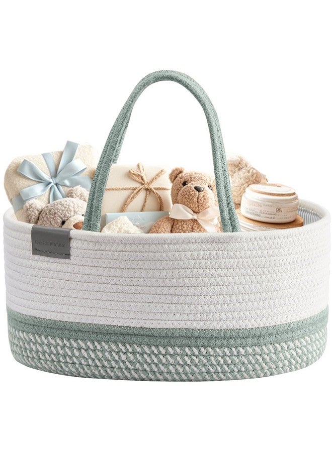 DECOMOMO Baby Caddy Organizer, Diaper Caddy Basket, Baby Baskets for Baby Shower (Sage Green & White, Large) - Image 1