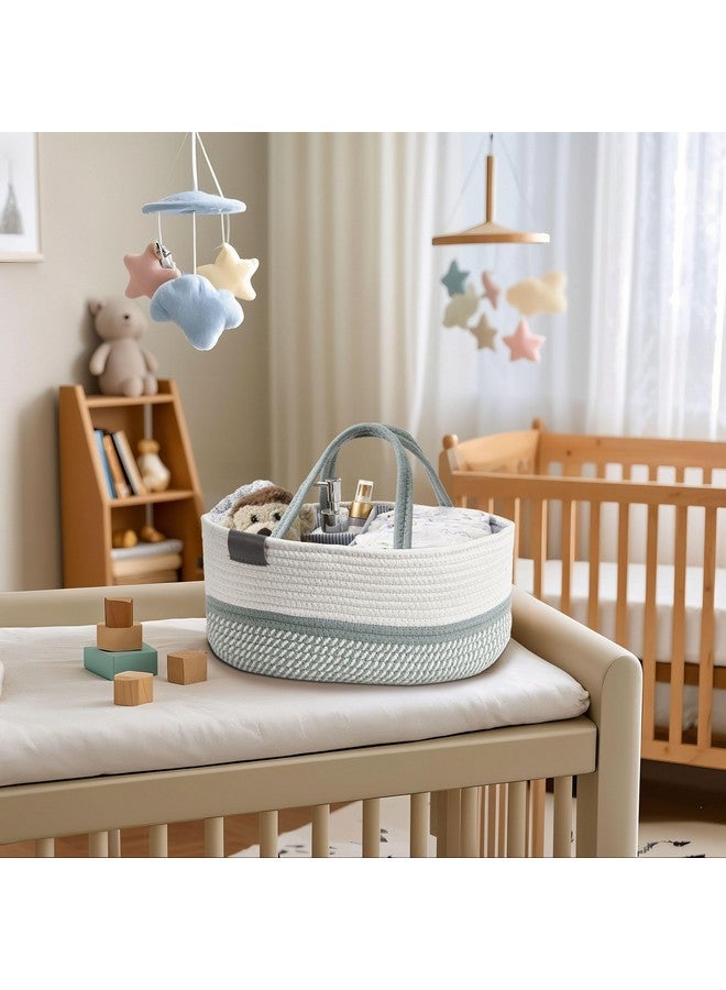 DECOMOMO Baby Caddy Organizer, Diaper Caddy Basket, Baby Baskets for Baby Shower (Sage Green & White, Large) - Image 4