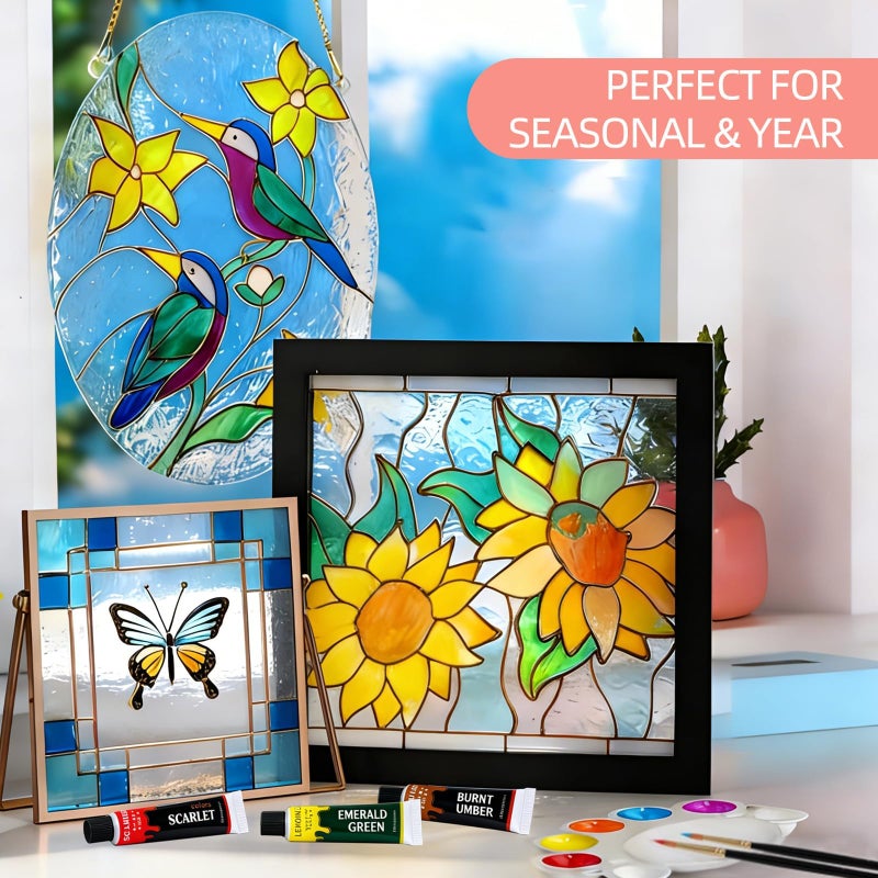 Colorful Acrylic Glass Paint Set with 6 Brushes, 1 Palette, 12 Colors Stain Glass Paints for Wine, Waterproof Acrylic Enamel Paint Kit to Create Translucent Arts on Porcelain, Window & Ceramic - Image 4