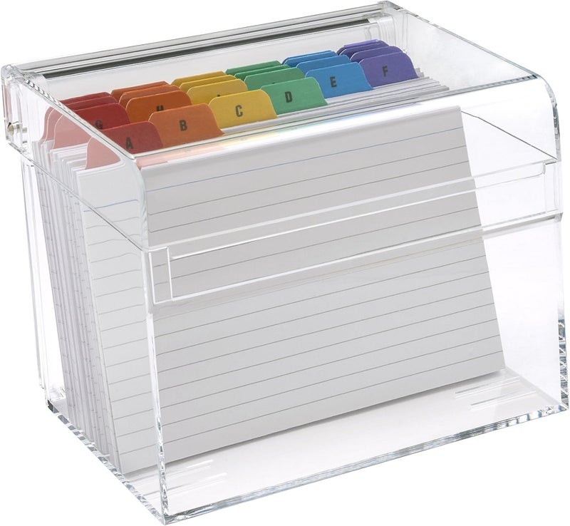 OSCO Clear Acrylic Index Box with Colored Tabs and 100 Lined Record Cards - Image 1