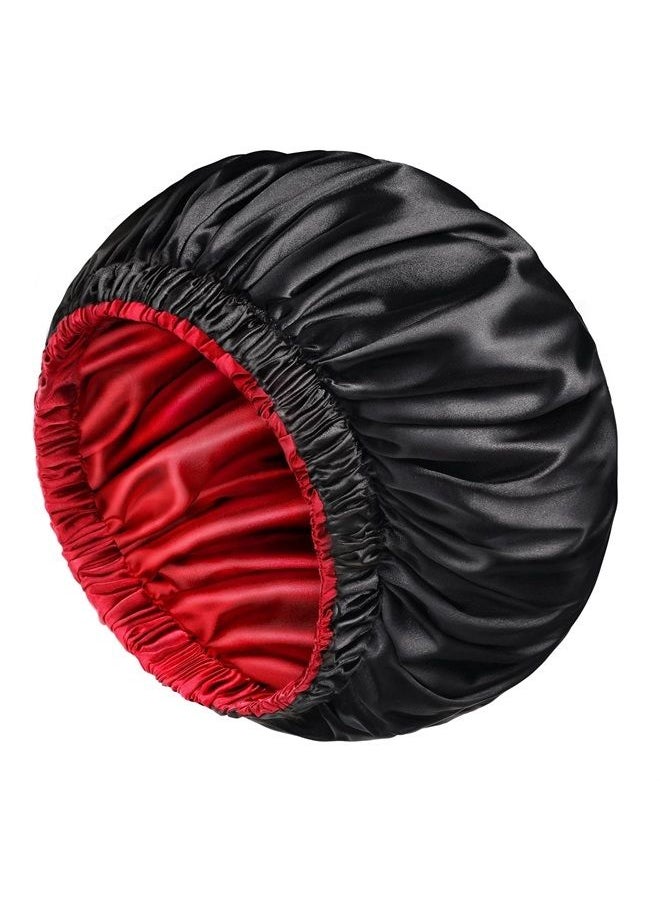 mikimini Black Satin Bonnet for Sleeping, Curly Hair Silk Sleep Cap for Women and Men Reversible Double Layer Bonnet X-Large Sleeping Cap Soft Stretchy Night Cap for Hair Care (Black+Red)  - Image 1
