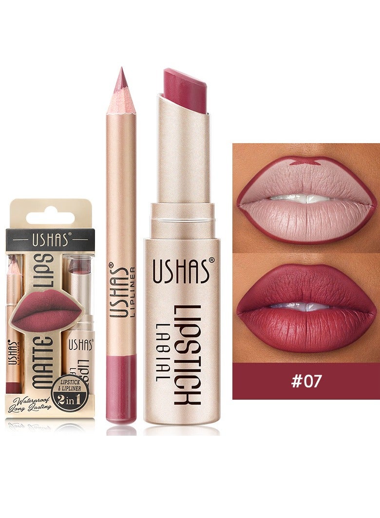 USHAS matte lipstick lipliner two in one lipstick set durable waterproof nude - Image 1
