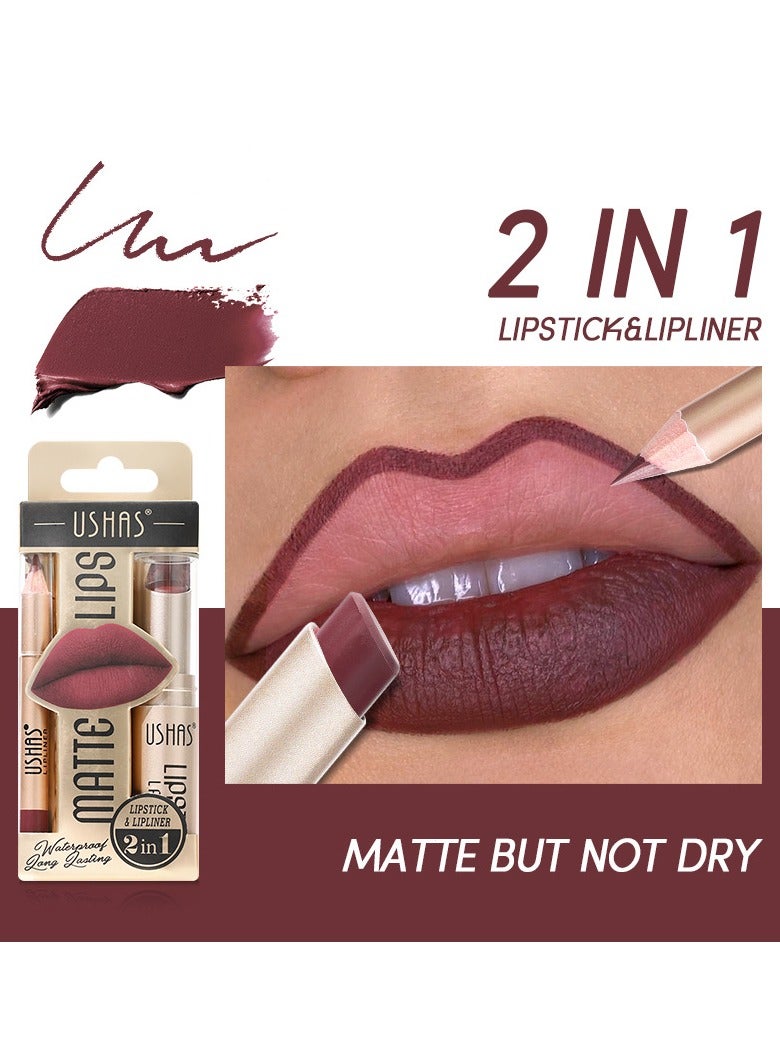 USHAS matte lipstick lipliner two in one lipstick set durable waterproof nude - Image 2